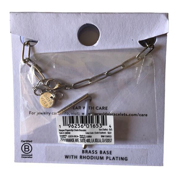 Pure Vida NWT Harper Paperclip Silver Charm Bracelet & Charms, “S”, Peace Sign - Picture 4 of 8